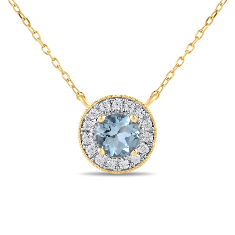 6.0mm Aquamarine and 1/5 CT. T.W. Lab-Created Diamond Frame Vintage-Style Necklace in 14K Gold