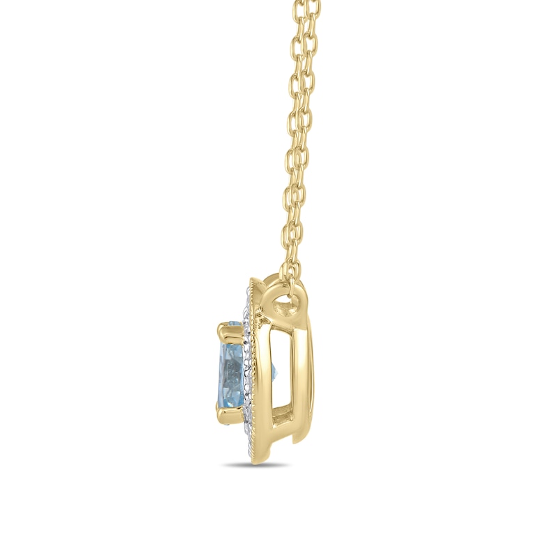 Main Image 2 of 6.0mm Aquamarine and 1/5 CT. T.W. Lab-Grown Diamond Frame Vintage-Style Necklace in 14K Gold