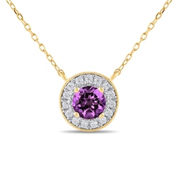 6.0mm Amethyst and 1/5 CT. T.W. Lab-Grown Diamond Frame Vintage-Style Necklace in 14K Gold
