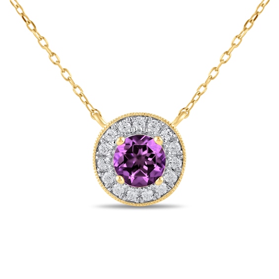 6.0mm Amethyst and 1/5 CT. T.w. Lab-Grown Diamond Frame Vintage-Style Necklace in 14K Gold