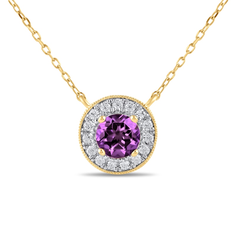 Main Image 1 of 6.0mm Amethyst and 1/5 CT. T.W. Lab-Created Diamond Frame Vintage-Style Necklace in 14K Gold