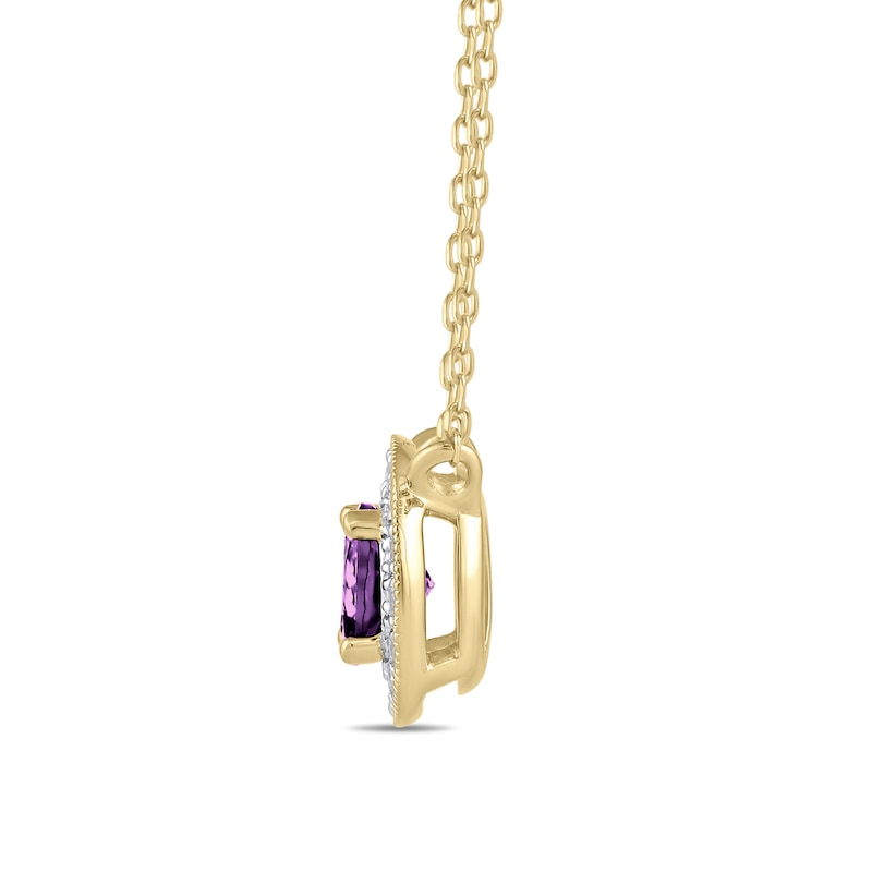 Main Image 2 of 6.0mm Amethyst and 1/5 CT. T.W. Lab-Created Diamond Frame Vintage-Style Necklace in 14K Gold