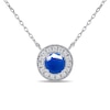 Thumbnail Image 1 of 6.0mm Blue Sapphire and 1/5 CT. T.W. Lab-Grown Diamond Frame Vintage-Style Necklace in 14K White Gold