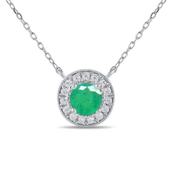 6.0mm Emerald and 1/5 CT. T.w. Lab-Grown Diamond Frame Vintage-Style Necklace in 14K Gold