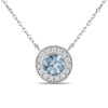 Thumbnail Image 1 of 6.0mm Aquamarine and 1/5 CT. T.W. Lab-Grown Diamond Frame Vintage-Style Necklace in 14K White Gold