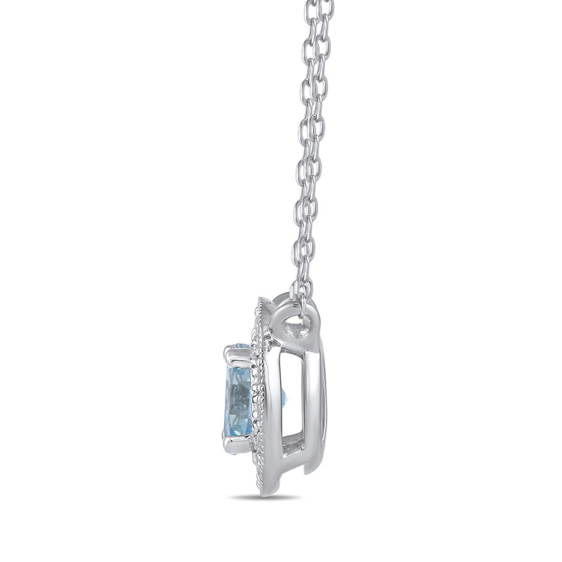 Main Image 2 of 6.0mm Aquamarine and 1/5 CT. T.W. Lab-Grown Diamond Frame Vintage-Style Necklace in 14K White Gold