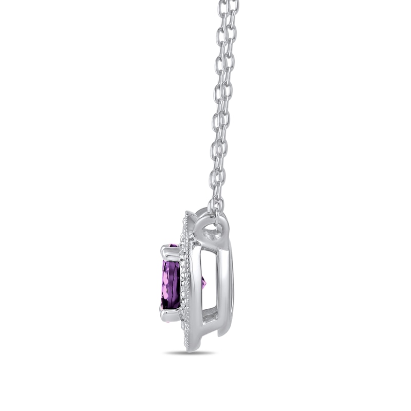 Main Image 2 of 6.0mm Amethyst and 1/5 CT. T.W. Lab-Grown Diamond Frame Vintage-Style Necklace in 14K White Gold