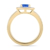 Thumbnail Image 3 of 6.0mm Blue Sapphire and 3/8 CT. T.W. Lab-Grown Diamond Frame Vintage-Style Ring in 14K Gold