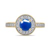 Thumbnail Image 4 of 6.0mm Blue Sapphire and 3/8 CT. T.W. Lab-Grown Diamond Frame Vintage-Style Ring in 14K Gold