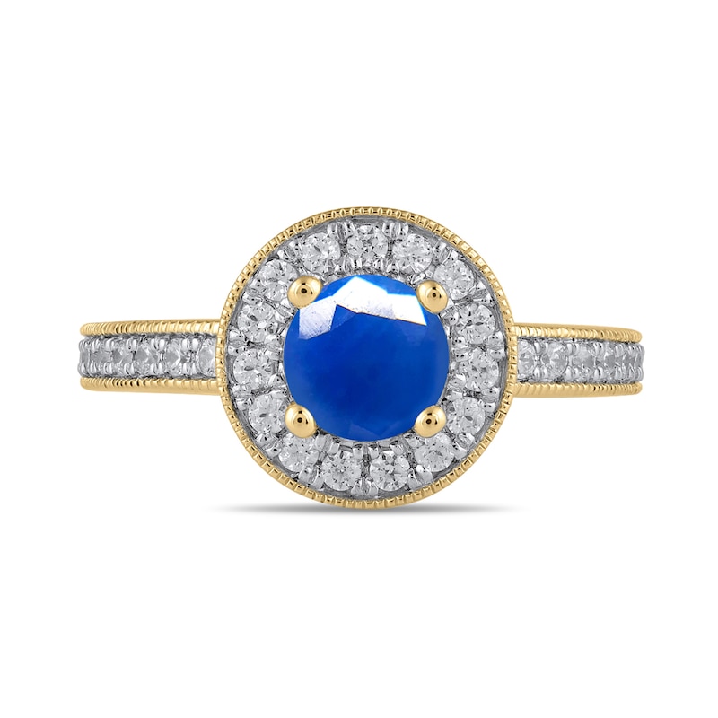 Main Image 4 of 6.0mm Blue Sapphire and 3/8 CT. T.W. Lab-Grown Diamond Frame Vintage-Style Ring in 14K Gold
