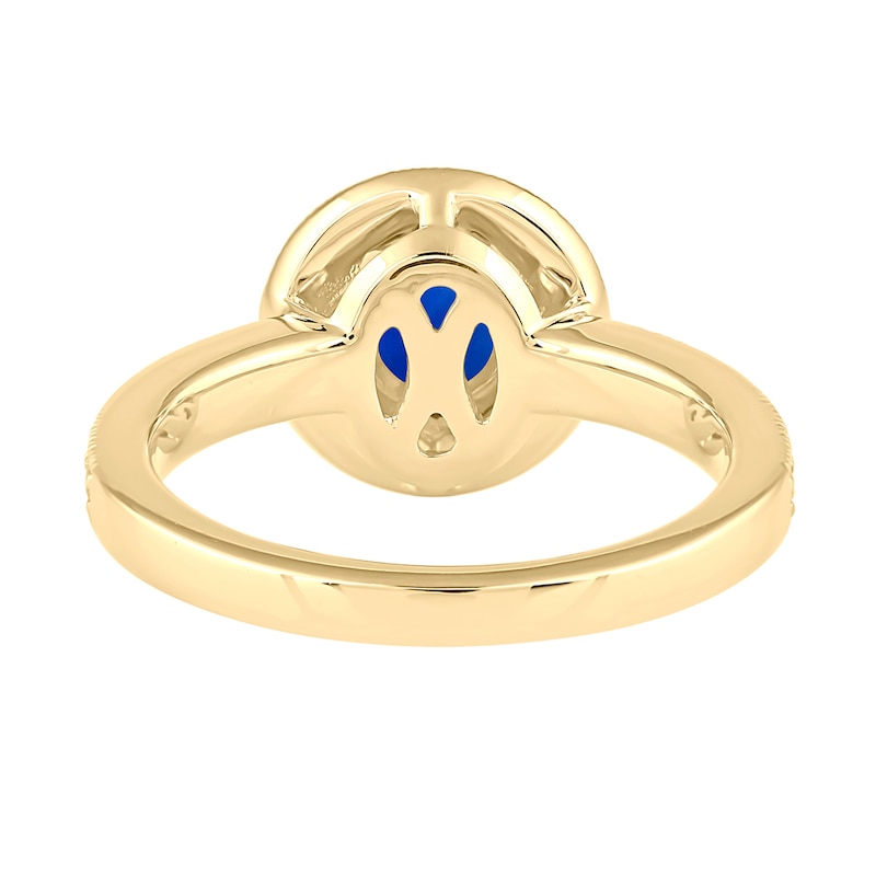 Main Image 5 of 6.0mm Blue Sapphire and 3/8 CT. T.W. Lab-Grown Diamond Frame Vintage-Style Ring in 14K Gold