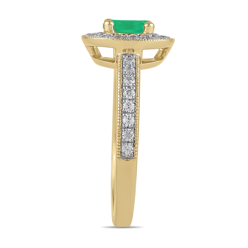 Main Image 2 of 6.0mm Emerald and 3/8 CT. T.W. Lab-Grown Diamond Frame Vintage-Style Ring in 14K Gold