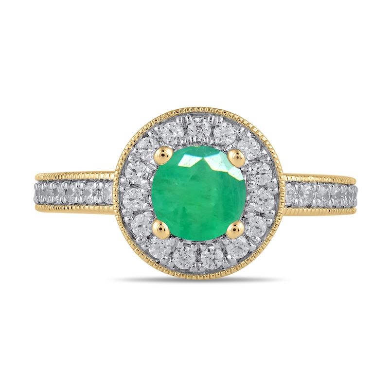 Main Image 4 of 6.0mm Emerald and 3/8 CT. T.W. Lab-Grown Diamond Frame Vintage-Style Ring in 14K Gold