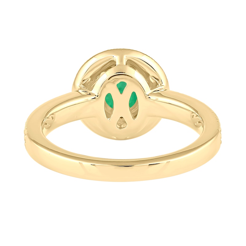 Main Image 5 of 6.0mm Emerald and 3/8 CT. T.W. Lab-Grown Diamond Frame Vintage-Style Ring in 14K Gold