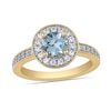 Thumbnail Image 1 of 6.0mm Aquamarine and 3/8 CT. T.W. Lab-Grown Diamond Frame Vintage-Style Ring in 14K Gold