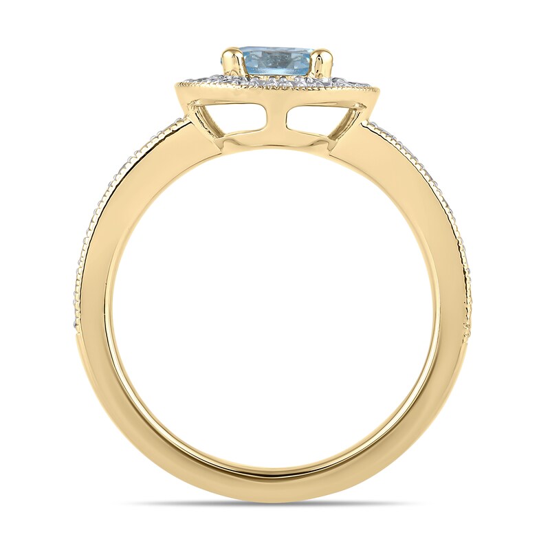 Main Image 2 of 6.0mm Aquamarine and 3/8 CT. T.W. Lab-Grown Diamond Frame Vintage-Style Ring in 14K Gold