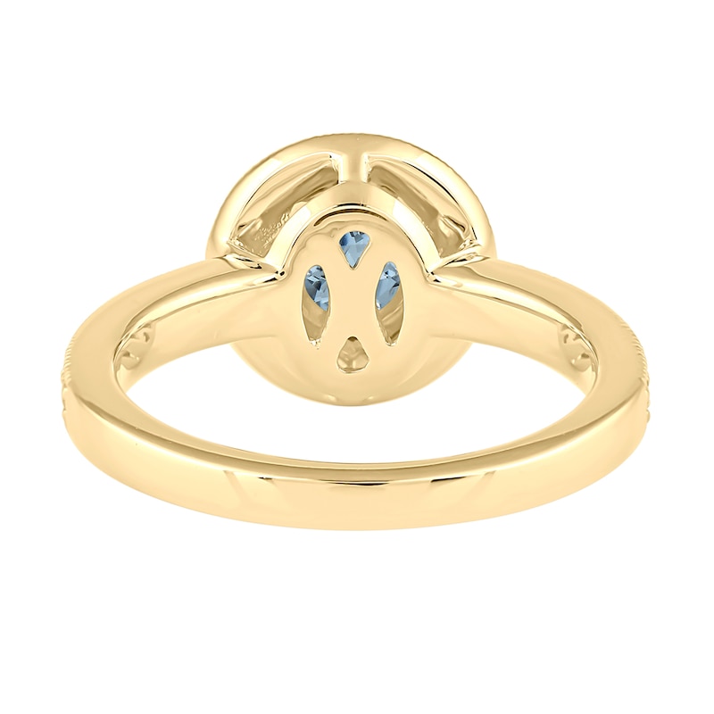 Main Image 5 of 6.0mm Aquamarine and 3/8 CT. T.W. Lab-Grown Diamond Frame Vintage-Style Ring in 14K Gold