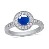 Thumbnail Image 1 of 6.0mm Blue Sapphire and 3/8 CT. T.W. Lab-Created Diamond Frame Vintage-Style Ring in 14K White Gold