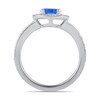 Thumbnail Image 3 of 6.0mm Blue Sapphire and 3/8 CT. T.W. Lab-Created Diamond Frame Vintage-Style Ring in 14K White Gold