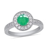 Thumbnail Image 1 of 6.0mm Emerald and 3/8 CT. T.W. Lab-Grown Diamond Frame Vintage-Style Ring in 14K White Gold