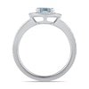 Thumbnail Image 2 of 6.0mm Aquamarine and 3/8 CT. T.W. Lab-Grown Diamond Frame Vintage-Style Ring in 14K White Gold