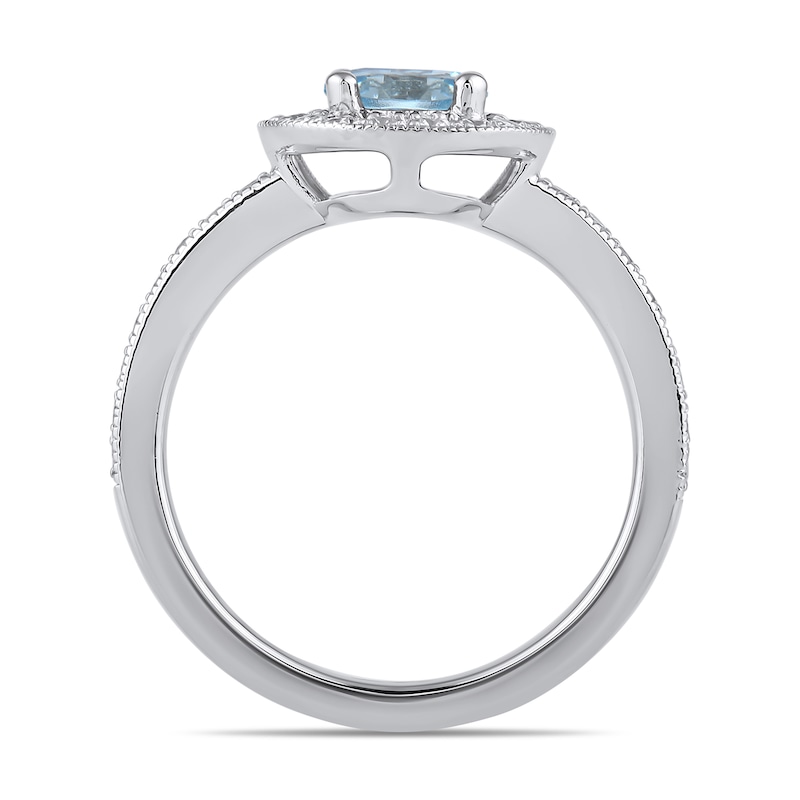 Main Image 2 of 6.0mm Aquamarine and 3/8 CT. T.W. Lab-Grown Diamond Frame Vintage-Style Ring in 14K White Gold