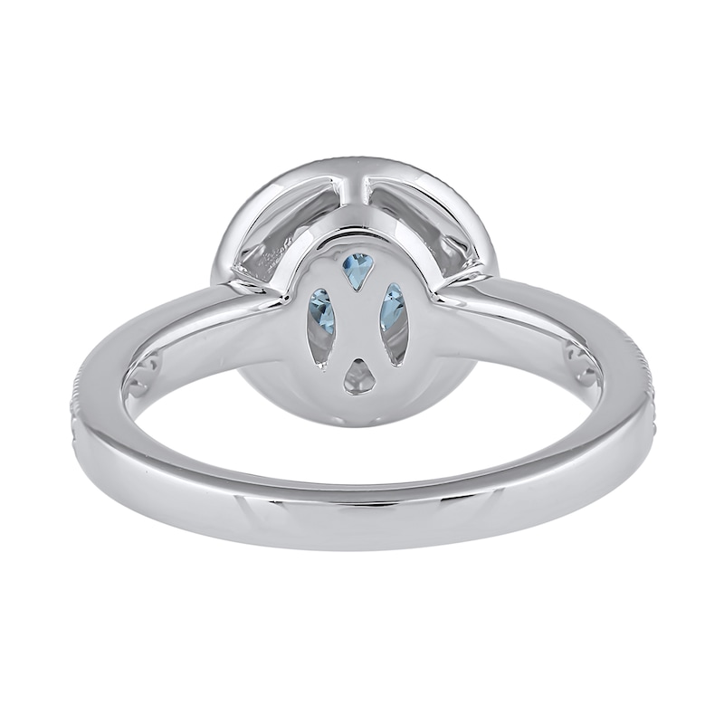 Main Image 5 of 6.0mm Aquamarine and 3/8 CT. T.W. Lab-Grown Diamond Frame Vintage-Style Ring in 14K White Gold