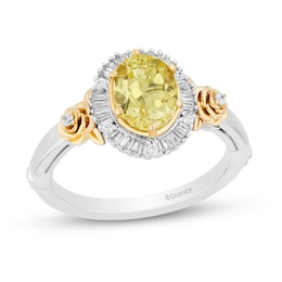 Enchanted Disney Belle Lemon Quartz and 1/5 CT. T.W. Diamond Frame Rose-Sides Ring in Sterling Silver and 10K Gold