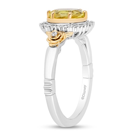 Enchanted Disney Belle Lemon Quartz and 1/5 CT. T.w. Diamond Frame Rose-Sides Ring in Sterling Silver and 10K Gold
