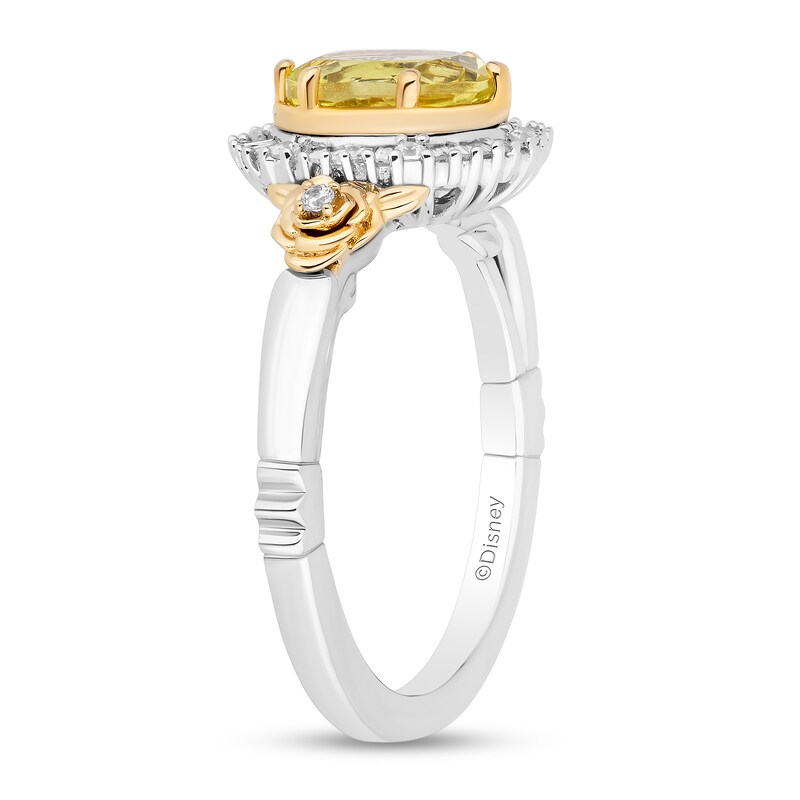 Main Image 2 of Enchanted Disney Belle Lemon Quartz and 1/5 CT. T.W. Diamond Frame Rose-Sides Ring in Sterling Silver and 10K Gold