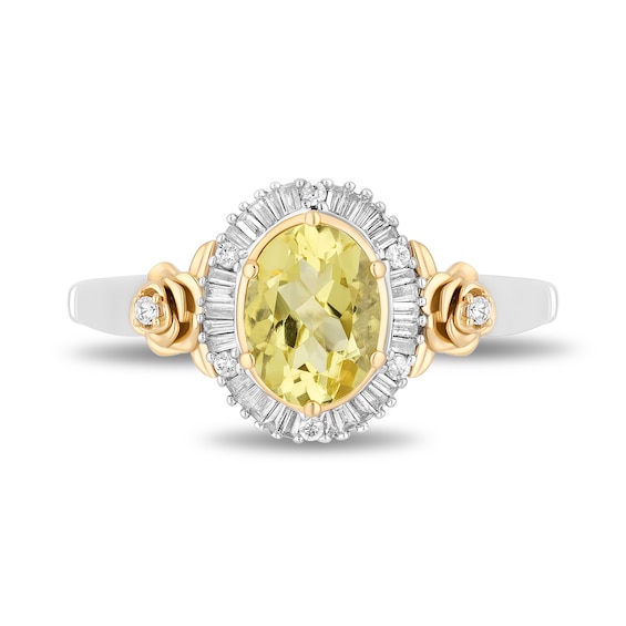 Enchanted Disney Belle Lemon Quartz and 1/5 CT. T.w. Diamond Frame Rose-Sides Ring in Sterling Silver and 10K Gold