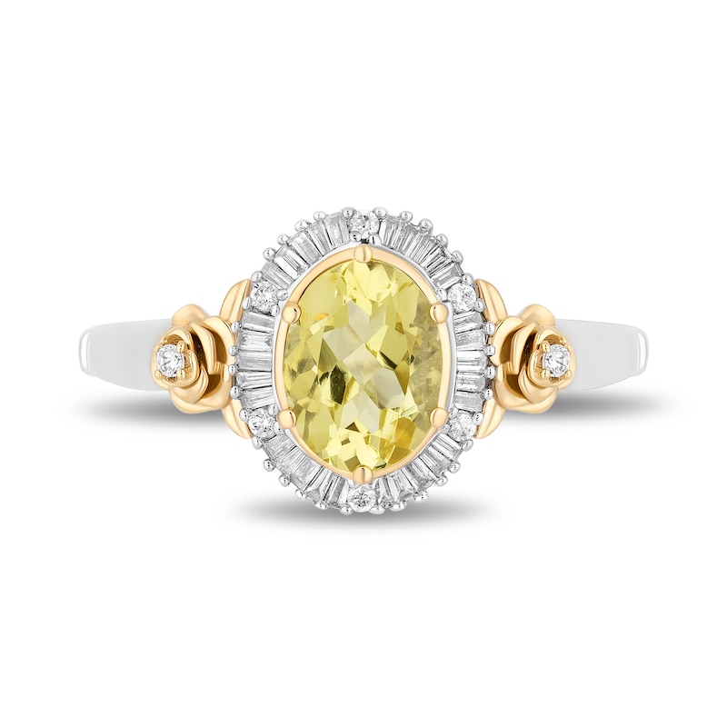 Main Image 4 of Enchanted Disney Belle Lemon Quartz and 1/5 CT. T.W. Diamond Frame Rose-Sides Ring in Sterling Silver and 10K Gold