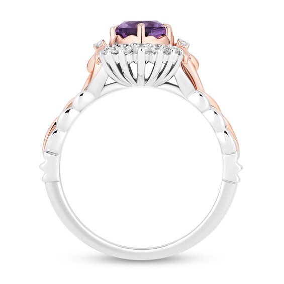 Enchanted Disney Rapunzel Oval Amethyst and Diamond Frame Braided Shank Ring in Sterling Silver and 10K Rose Gold