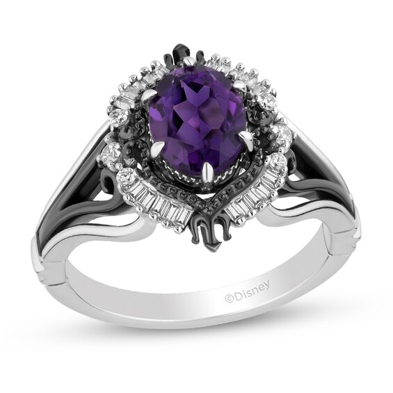 Enchanted Disney Villains Ursula Amethyst and 1/5 CT. T.w. Diamond Frame Split Shank Ring in Sterling Silver - Size 7