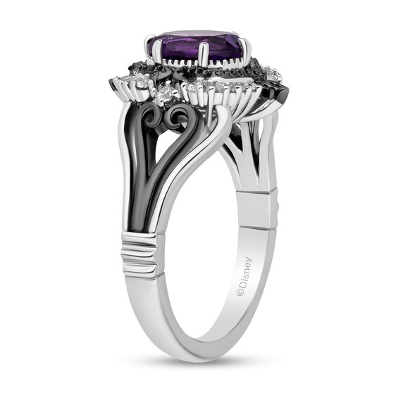 Enchanted Disney Villains Ursula Amethyst and 1/5 CT. T.w. Diamond Frame Split Shank Ring in Sterling Silver - Size 7