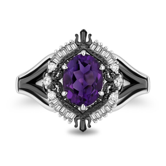 Enchanted Disney Villains Ursula Amethyst and 1/5 CT. T.w. Diamond Frame Split Shank Ring in Sterling Silver - Size 7