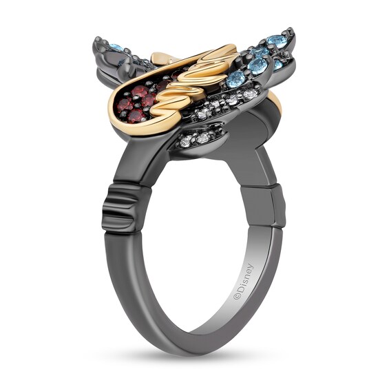 Enchanted Disney Villains Jafar Garnet, Topaz and Diamond Iago Wings Bypass Ring in Black Sterling Silver and 10K Gold