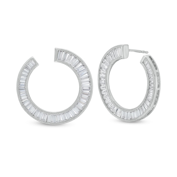 2 CT. T.w. Certified Baguette-Cut Lab-Grown Diamond Edge Open Hoop Earrings in 14K White Gold (F/Si2)