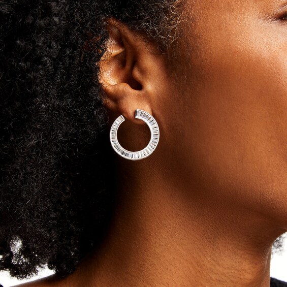 2 CT. T.w. Certified Baguette-Cut Lab-Grown Diamond Edge Open Hoop Earrings in 14K White Gold (F/Si2)