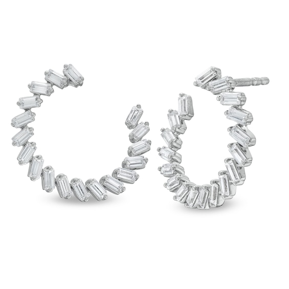 1 CT. T.w. Certified Baguette-Cut Lab-Grown Diamond Open Hoop Earrings in 14K White Gold (F/Si2)