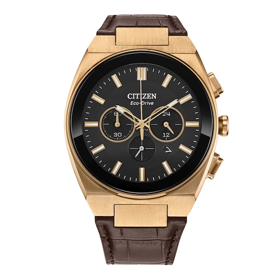Men's Citizen Axiom Watch in Yellow-Tone Stainess Steel with Brown Leather Strap (Model: Ca4583-01E)