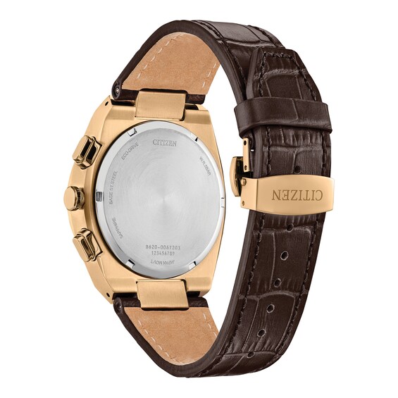 Men's Citizen Axiom Watch in Yellow-Tone Stainess Steel with Brown Leather Strap (Model: Ca4583-01E)