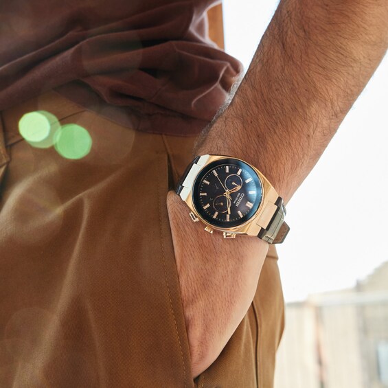 Men's Citizen Axiom Watch in Yellow-Tone Stainess Steel with Brown Leather Strap (Model: Ca4583-01E)