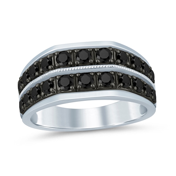 1-5/8 CT. T.w. Black Diamond Double Row Ring in 10K White Gold