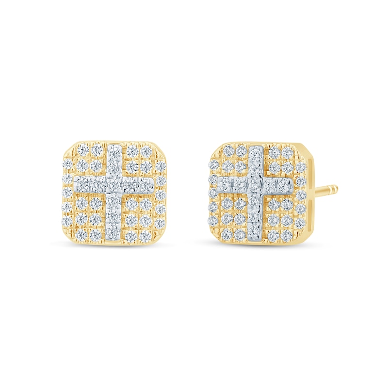 Main Image 1 of 1/5 CT. T.W. Diamond Cross Stud Earrings in 10K Gold