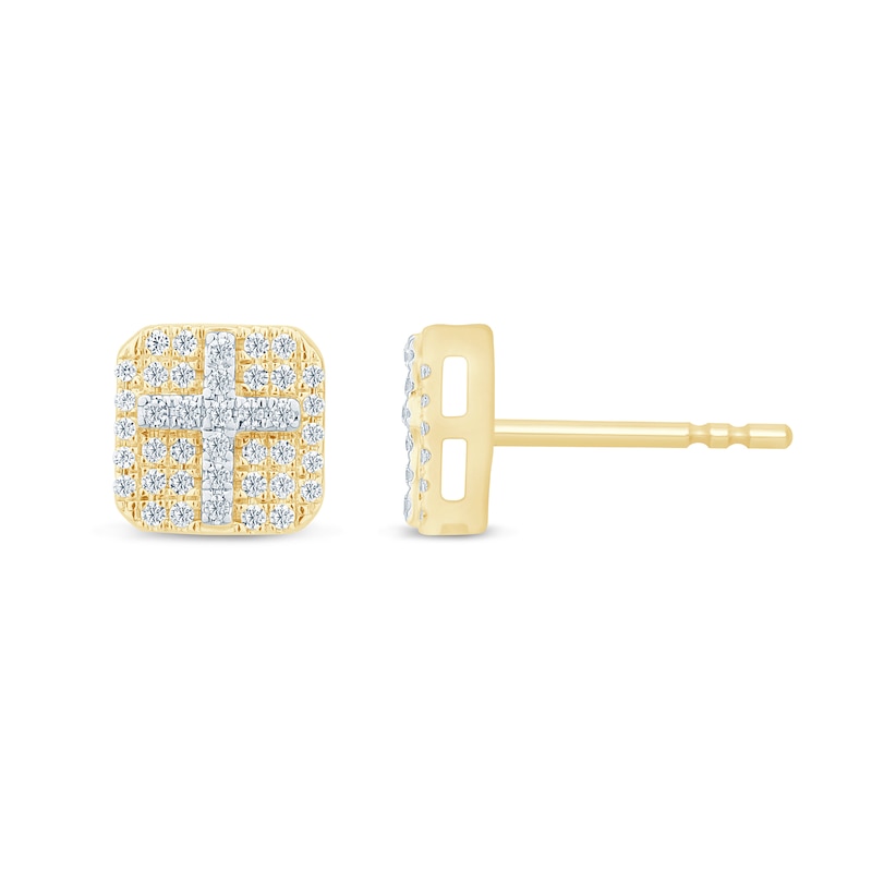 Main Image 2 of 1/5 CT. T.W. Diamond Cross Stud Earrings in 10K Gold