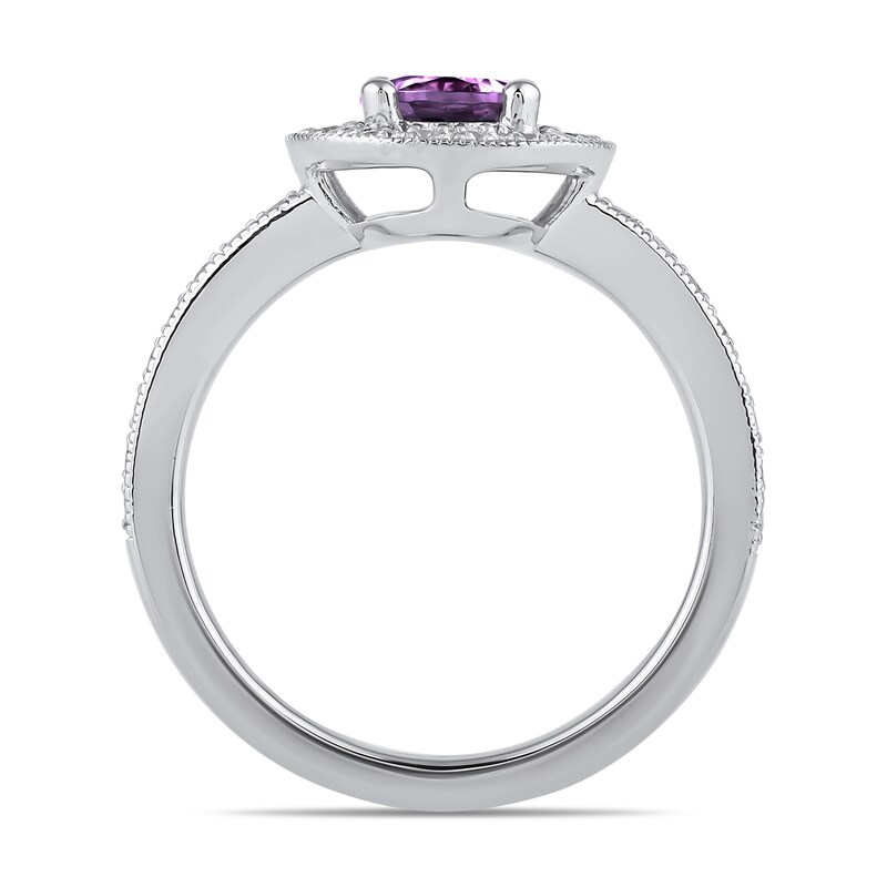Main Image 3 of 6.0mm Amethyst and 3/8 CT. T.W. Lab-Grown Diamond Frame Vintage-Style Ring in 14K White Gold