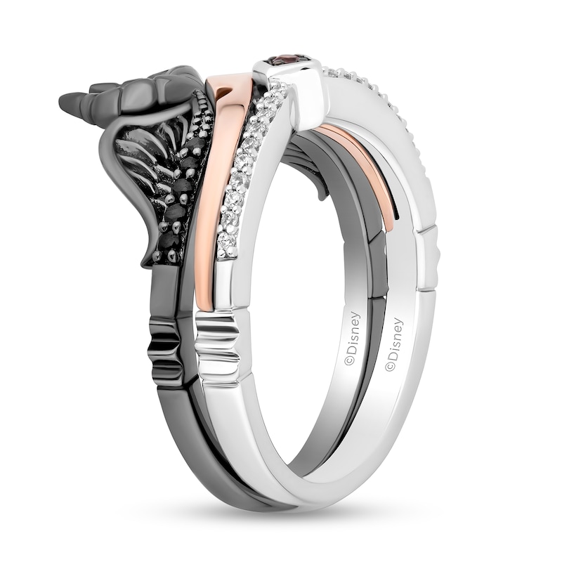 Main Image 2 of Enchanted Disney Tourmaline and 1/6 CT. T.W. Diamond Tiara and Horn Ring Set in Sterling Silver and 10K Rose Gold