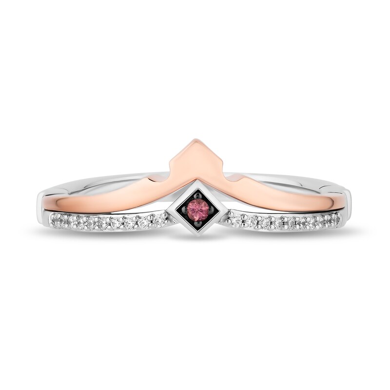 Enchanted Disney Tourmaline and 1/6 CT. T.W. Diamond Tiara and Horn Ring Set in Sterling Silver and 10K Rose Gold