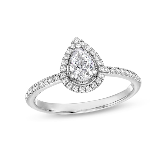 1/2 CT. T.w. Pear-Shaped Diamond Frame Engagement Ring in 14K White Gold